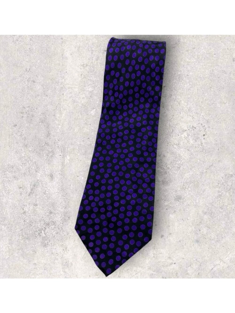 SANTOSTEFANO Silk Tie ITALY Black Purple Polka Dot W:3.7" EUC